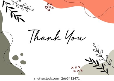 Abstract hand drawn organic shape with editable text wedding thank you card template. Vector illustration