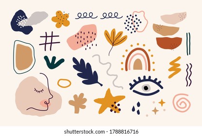 Abstract hand drawn organic shapes. Doodle set of colorful objects modern contemporary style. Vector isolated illustration.