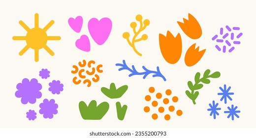 Abstract hand drawn organic shapes collection. Modern doodle, line, nature, flower elements. Set of colorful vector illustrations