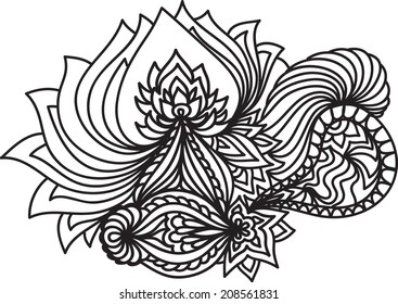 Abstract hand drawn ornamental vector element. Anti stress coloring book page for adults.