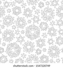 Abstract hand drawn outline seamless pattern with snowflakes isolated on white background. coloring antistress book for adult and older children. Art vector illustration.