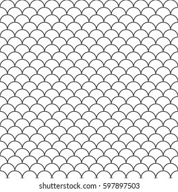 Abstract hand drawn outline wave water or fish scale seamless pattern in asian style. Coloring book for adult and older children. Art vector illustration. 