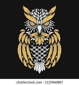 Abstract hand drawn owl in ethnic style. Ornamental tribal vector illustration.