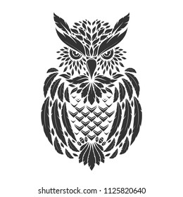 Abstract hand drawn owl in zentangle ethnic style. Ornamental tribal vector illustration.