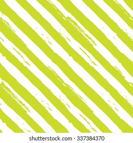 Abstract hand drawn paint diagonal stripes seamless vector pattern white and green