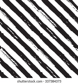 Abstract hand drawn paint diagonal stripes seamless vector pattern white and black