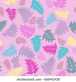 Abstract hand drawn pattern with leaves. Seamless hand drawn pattern with floral elements.  Abstract background with doodle leaves.