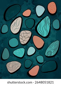 Abstract Hand Drawn Pebbles on Dark Background