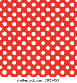 Abstract hand drawn polka dots seamless vector pattern red and white