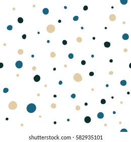 Abstract hand drawn polka dots pattern.Seamless  pattern of circles of different colors
