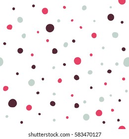 Abstract hand drawn polka dots pattern.Seamless abstract pattern of circles of different colors