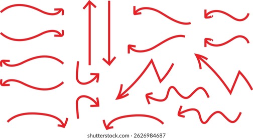 
abstract hand drawn red arrow set.