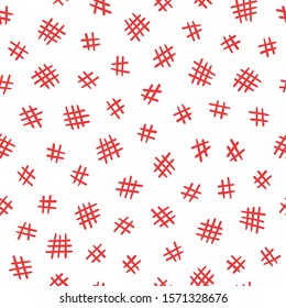Abstract hand drawn red doodle grid seamless pattern on white background. Great for wallpaper, web background, wrapping paper, fabric, packaging, greeting cards, invitations and more.