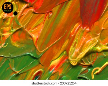 Abstract hand drawn red and green acrylic painted background. Vector illustration.