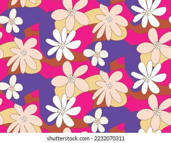 Resumen Flores Retro Dibujadas Mano Primavera Concepto Dulce Flores Daisy Perfecto para Papel Alamante Impresión o envolvimiento Papel Electric Purple Fuchsia Tones Pastel Rosa