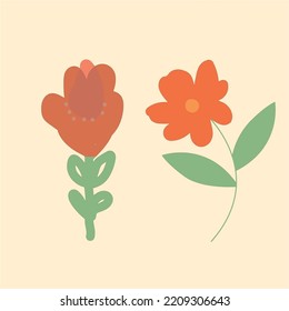 abstract hand drawn Retro flower, icon flower elements vector illustration design.