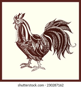 abstract hand drawn rooster. Vector ink illustration