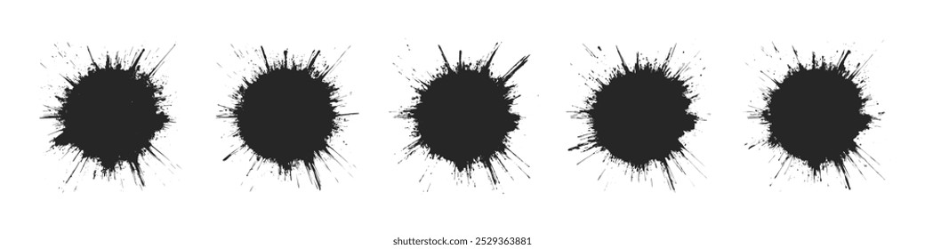 Mão abstrata desenhada áspera estilo Grunge círculos vetor conjunto isolado no fundo branco. Elementos De Design De Pontos Manchas Desenhados. Artesanal Desenhado a Mão Grungy Black Ink Round Blob Shapes Clip Art Collection