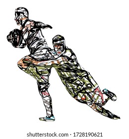 Abstract hand drawn rugby players.