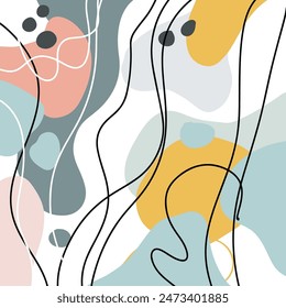 Abstract hand drawn Scandi style modern wall art design background