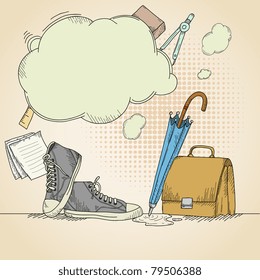 Abstract hand drawn school background with sneakers. Vector illustration.