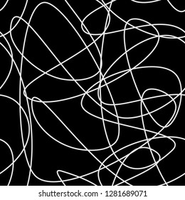 Abstract hand drawn scribble doodle chaos pattern texture isolated on black background