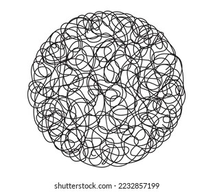 Abstract hand drawn scribble doodle chaos pattern texture in circular shapes