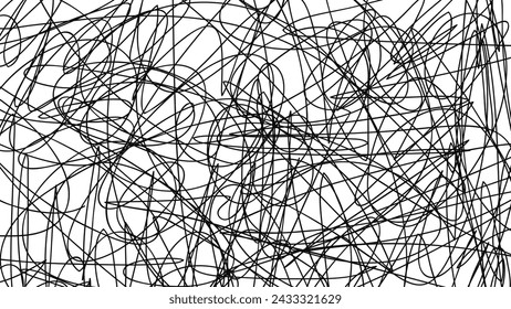 Abstract hand drawn Scribble doodle chaos pattern texture isolated on white background. Black and white illustration