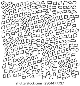 Abstract hand drawn scribble drawings. Pattern of small crooked squares. Doodle on white background
