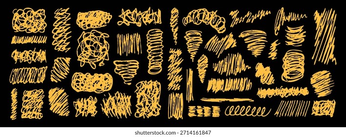 Abstrato mão desenhado lápis traços feixe. Formas brincalhonas de garatujas, girar e girar coleção de pincel de movimento.