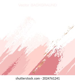Resumen del borde sin soldadura dibujado a mano. Rosa pastel, melocotón, desnudo, manchas doradas, pinceladas en fondo blanco. Plantilla de diseño de vectores para tarjeta, portada, afiche. 
