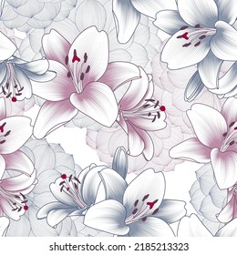 Abstract  hand drawn seamless floral pattern with lily flowers. Vector illustration. Element for design.