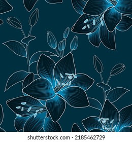 Abstract  hand drawn seamless floral pattern and lily flowers  Vector illustration  Element for design 