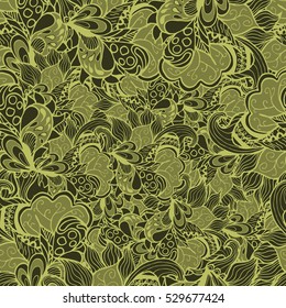 Abstract hand drawn seamless green pattern