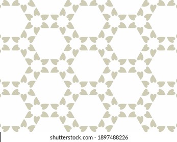 Abstract hand drawn seamless illustration. Nude beige light hearts on a white background. Surface doodle pattern. Modern simple romantic ornament.