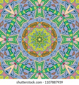 Abstract hand drawn seamless mandala pattern. Decorative stylized floral geometric background. Tribal ethnic ornate decoration. Arabic, indian, turkish ornament. Colorful repeating doodle texture