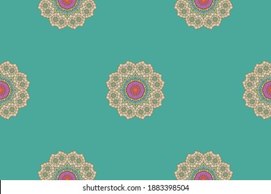 Abstract hand drawn seamless mandala pattern. Decorative stylized floral geometric background. Tribal ethnic ornate decoration. Arabic, indian, turkish ornament. Colorful repeating doodle texture