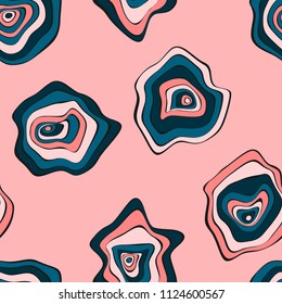 Abstract Hand Drawn Seamless Pattern with Wavy Colorful Circles in Ethnic Style. Vector Psychedelic Background with Deformed Rounds or Spots. Wavy Seamless Pattern for Fabric, Textile, Cloth Design.