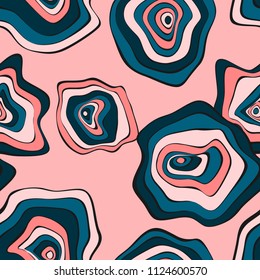 Abstract Hand Drawn Seamless Pattern with Wavy Colorful Circles in Ethnic Style. Vector Psychedelic Background with Deformed Rounds or Spots. Wavy Seamless Pattern for Fabric, Textile, Cloth Design.