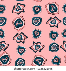 Abstract Hand Drawn Seamless Pattern with Wavy Colorful Circles in Ethnic Style. Vector Psychedelic Background with Deformed Rounds or Spots. Wavy Seamless Pattern for Fabric, Textile, Cloth Design.