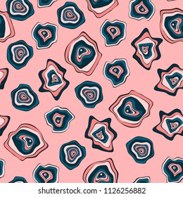 Abstract Hand Drawn Seamless Pattern with Wavy Colorful Circles in Ethnic Style. Vector Psychedelic Background with Deformed Rounds or Spots. Wavy Seamless Pattern for Fabric, Textile, Cloth Design.