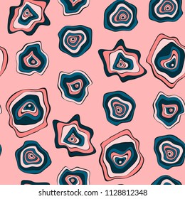 Abstract Hand Drawn Seamless Pattern with Wavy Colorful Circles in Ethnic Style. Vector Psychedelic Background with Deformed Rounds or Spots. Wavy Seamless Pattern for Fabric, Textile, Cloth Design.