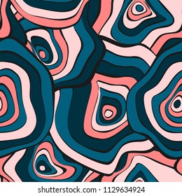 Abstract Hand Drawn Seamless Pattern with Wavy Colorful Circles in Ethnic Style. Vector Psychedelic Background with Deformed Rounds or Spots. Wavy Seamless Pattern for Fabric, Textile, Cloth Design.