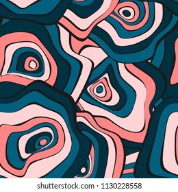 Abstract Hand Drawn Seamless Pattern with Wavy Colorful Circles in Ethnic Style. Vector Psychedelic Background with Deformed Rounds or Spots. Wavy Seamless Pattern for Fabric, Textile, Cloth Design.