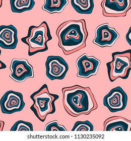 Abstract Hand Drawn Seamless Pattern with Wavy Colorful Circles in Ethnic Style. Vector Psychedelic Background with Deformed Rounds or Spots. Wavy Seamless Pattern for Fabric, Textile, Cloth Design.