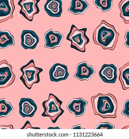 Abstract Hand Drawn Seamless Pattern with Wavy Colorful Circles in Ethnic Style. Vector Psychedelic Background with Deformed Rounds or Spots. Wavy Seamless Pattern for Fabric, Textile, Cloth Design.