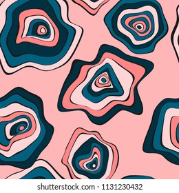 Abstract Hand Drawn Seamless Pattern with Wavy Colorful Circles in Ethnic Style. Vector Psychedelic Background with Deformed Rounds or Spots. Wavy Seamless Pattern for Fabric, Textile, Cloth Design.