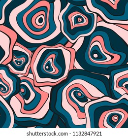 Abstract Hand Drawn Seamless Pattern with Wavy Colorful Circles in Ethnic Style. Vector Psychedelic Background with Deformed Rounds or Spots. Wavy Seamless Pattern for Fabric, Textile, Cloth Design.