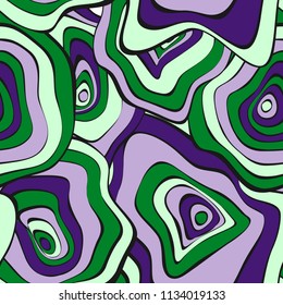 Abstract Hand Drawn Seamless Pattern with Wavy Colorful Circles in Ethnic Style. Vector Psychedelic Background with Deformed Rounds or Spots. Wavy Seamless Pattern for Fabric, Textile, Cloth Design.