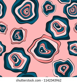 Abstract Hand Drawn Seamless Pattern with Wavy Colorful Circles in Ethnic Style. Vector Psychedelic Background with Deformed Rounds or Spots. Wavy Seamless Pattern for Fabric, Textile, Cloth Design.